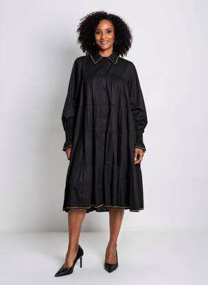 Robe mi-longue manches longues manches longues noir EXETERA femme