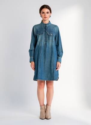 Robe courte manches longues manches longues bleu LUISA CERANO femme