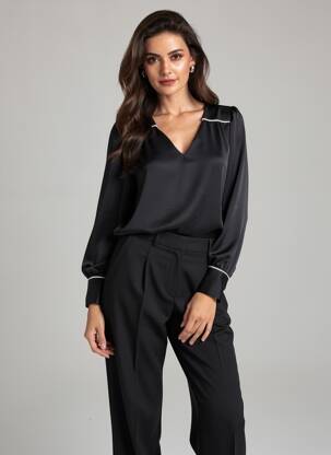 Blouse poignets boutonnés avec fente manches longues noir EMA BLUE'S femme