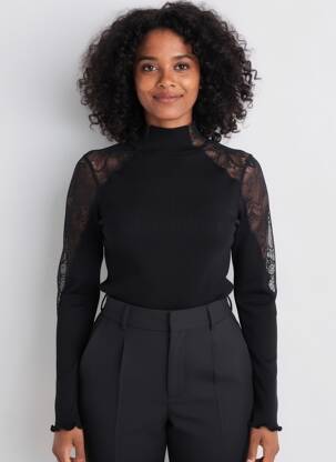 Sous-pull col col montant manches longues noir OSCALITO femme