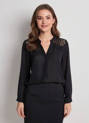 Blouse manches longues manches longues noir EMA BLUE'S femme