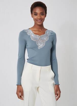 Top coupe cintrée manches longues bleu OSCALITO femme