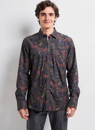 Chemise manches longues imprimé fantaisie noir NEW ZEALAND AUCKLAND homme