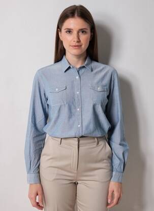 Chemisier coupe droite manches longues bleu SERGE BLANCO femme
