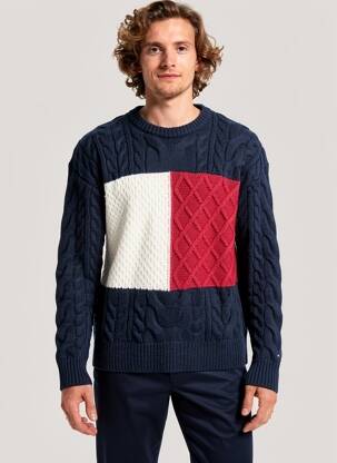 Pull col rond manches longues bleu TOMMY HILFIGER homme