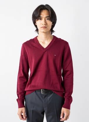 Pull col v manches longues rouge TOMMY HILFIGER homme