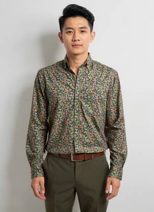 Chemise manches longues imprimé fantaisie vert SERGE BLANCO homme