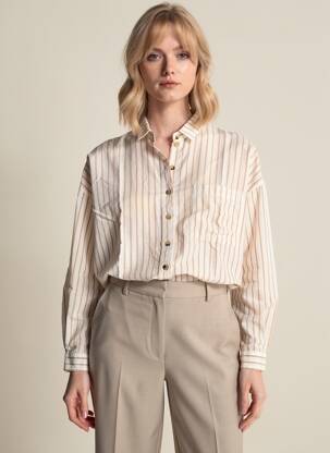 Chemisier tissage crêpe manches longues beige YSE femme