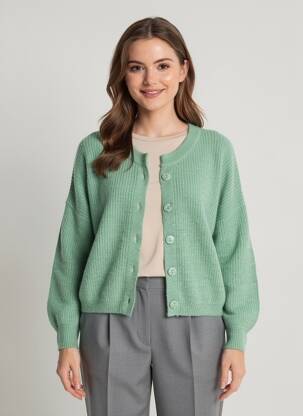Gilet manches longues col rond vert GRACE & MILA femme