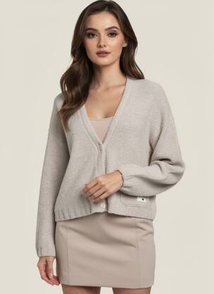 Gilet manches longues stretch beige ICHI femme