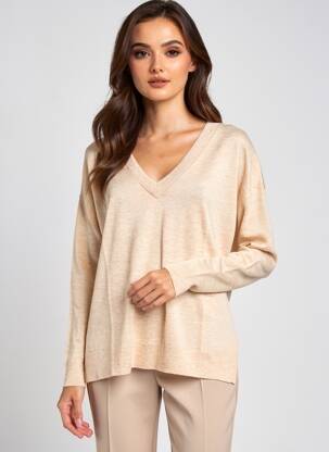 Pull col v manches longues beige LA PETITE ETOILE femme