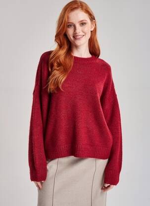 Pull coupe droite manches longues rouge OBJECT femme