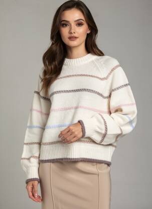 Pull coupe droite manches longues beige PIECES femme