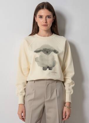 Sweat-shirt sérigraphie floquée manches longues beige THINKING MU femme