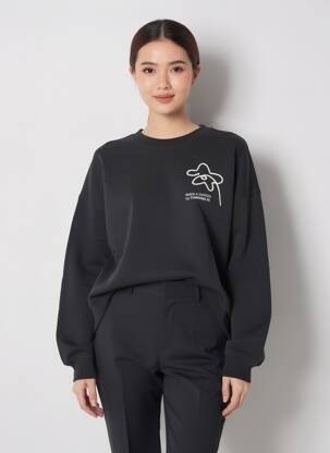 Sweat-shirt sérigraphie floquée manches longues noir THINKING MU femme