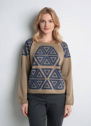 Sweat-shirt broderie manches longues marron LEON & HARPER femme