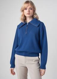 Pull maille tricot manches longues bleu THINKING MU femme