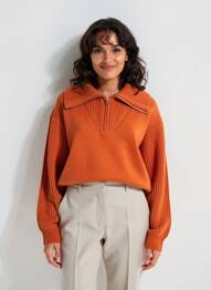 Pull maille tricot manches longues orange THINKING MU femme