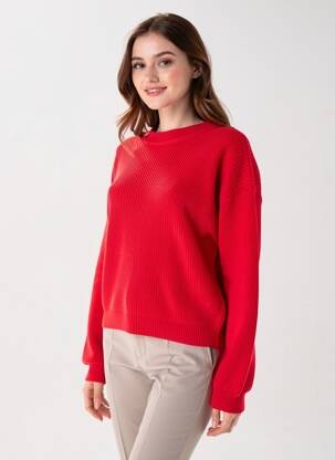 Pull coupe droite manches longues rouge THINKING MU femme
