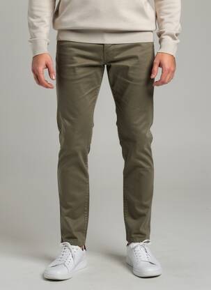 Pantalon slim tissage popeline taille normale vert MCS homme