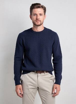 Pull col rond manches longues bleu BASK IN THE SUN homme