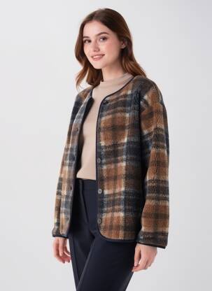 Veste casual col rond marron ICHI femme