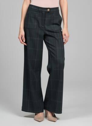 Pantalon flare taille à pinces taille haute noir ICHI femme