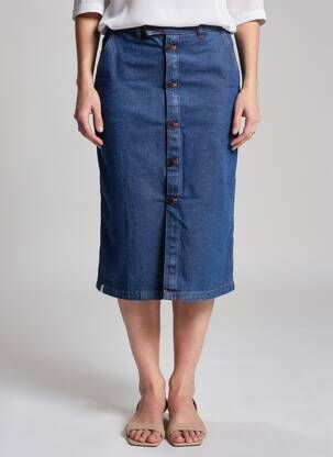 Jupe mi-longue stretch bleu GRAINE femme