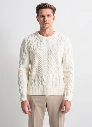 Pull col rond manches longues beige TOMMY HILFIGER homme