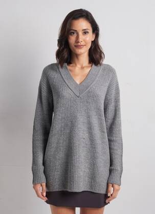 Pull tissage chiné manches longues gris CECIL femme