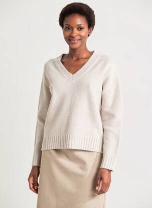 Pull col v manches longues beige CECIL femme
