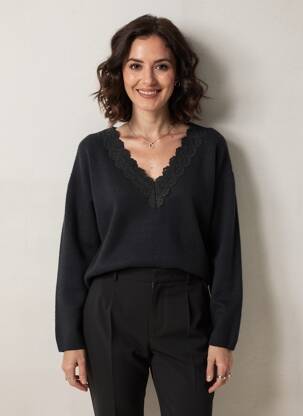 Pull col v manches longues noir ESPRIT DE LA MER femme