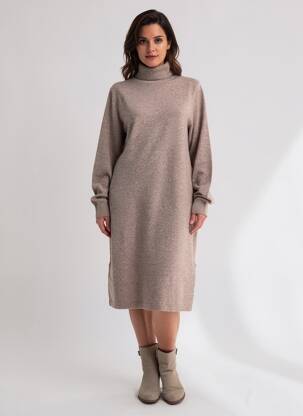 Robe pull coupe droite manches longues marron CECIL femme