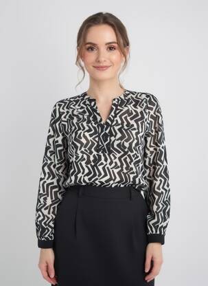 Blouse tissage popeline manches longues noir CECIL femme
