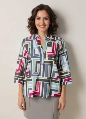 Blouse imprimé fantaisie manches 3/4 bleu CECIL femme