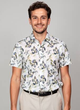 Chemise manches courtes col tailleur bleu DESOTO homme