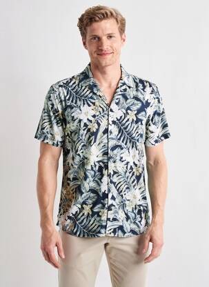 Chemise manches courtes col tailleur bleu DESOTO homme