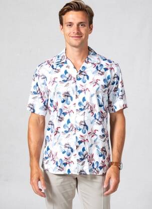 Chemise manches courtes col tailleur bleu DESOTO homme