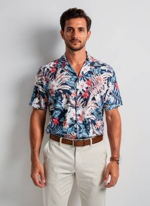 Chemise manches courtes col tailleur bleu DESOTO homme