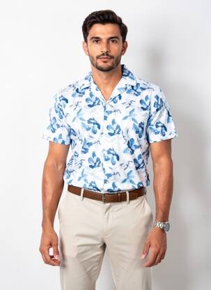 Chemise manches courtes col tailleur bleu DESOTO homme