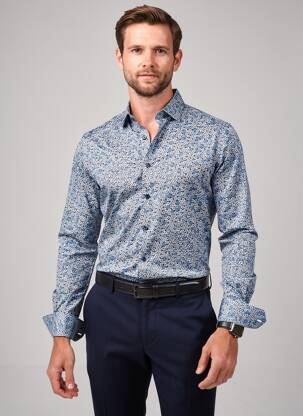 Chemise manches longues imprimé fantaisie bleu DESOTO homme