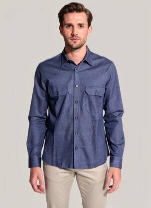 Chemise manches longues coupe droite bleu fonce DESOTO homme