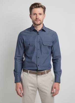 Chemise manches longues coupe droite bleu fonce DESOTO homme