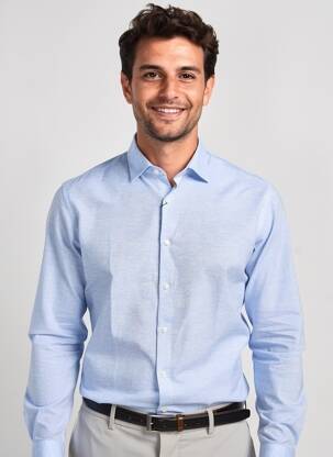 Chemise manches longues coupe droite bleu DESOTO homme