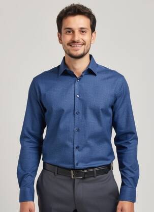 Chemise manches longues coupe droite bleu fonce DESOTO homme