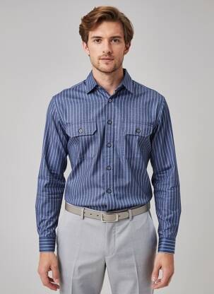 Chemise manches longues imprimé fantaisie bleu DESOTO homme