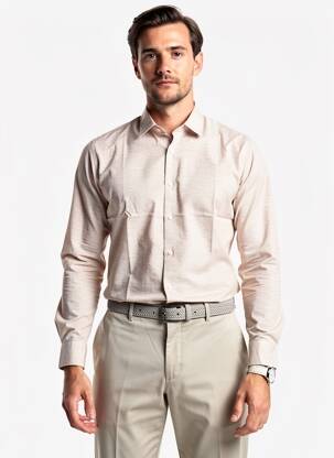 Chemise manches longues imprimé fantaisie beige DESOTO homme
