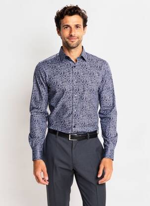 Chemise manches longues imprimé fantaisie bleu DESOTO homme