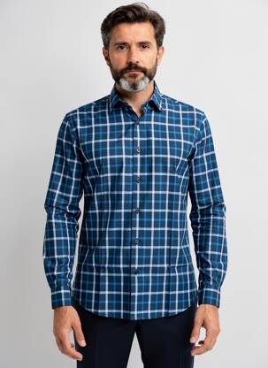 Chemise manches longues imprimé fantaisie bleu DESOTO homme