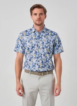 Chemise manches courtes imprimé fantaisie bleu DESOTO homme